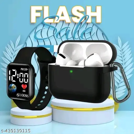 TORTOBBIT Stylish TWS Bluetooth Wireless Bluetooth Headphones Earbuds With First Quality Purthvi LED Watch 