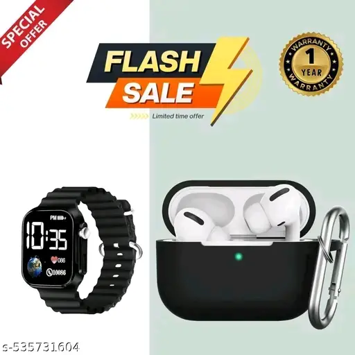 Airpod Pro with black protective Case True Wireless Bluetooth Earphones with 4 Hours of Playtime & Compatible for all Smartphones (White)