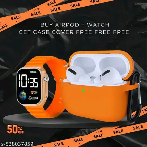 100 Takaa Airpod Pro True Wireless Bluetooth Earphones with 3 Hours of Playtime with Stylist Watch Free & Compatible for all Smartphones (White)