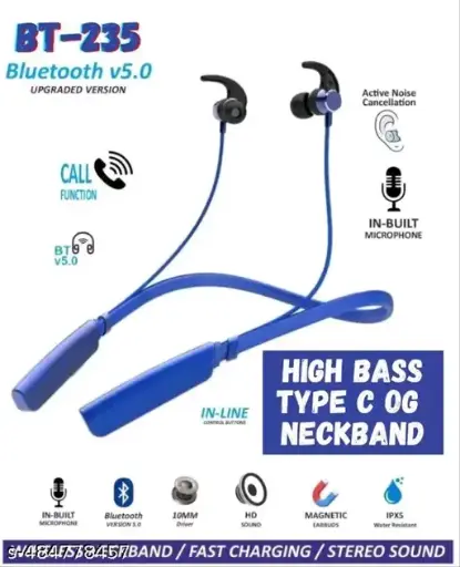 WAPPLER Bluetooth Neckband | Wireless Neckband | Crisp And Clear Sound Quality Deep Bass 20Hr Battery Type C Fast Charging 